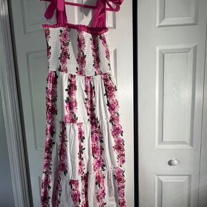 Francesca's Collections Pink and White Smocked Top